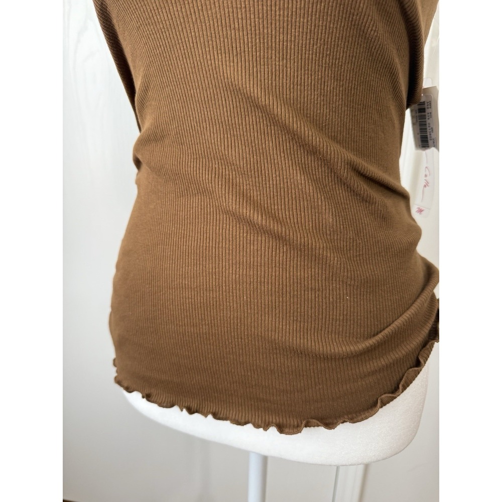 Celle Brown Ribbed Halter Tank Babydoll Floral Trim Detail NWT Medium Fairycore - Picture 3 of 9